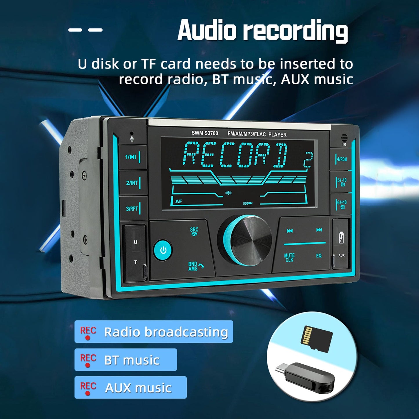 Auto-Dual-Din-Radio, 12 V, Bluetooth, kostenlos, verbessert klare, verlustfreie Musik, Auto-MP3-Player
