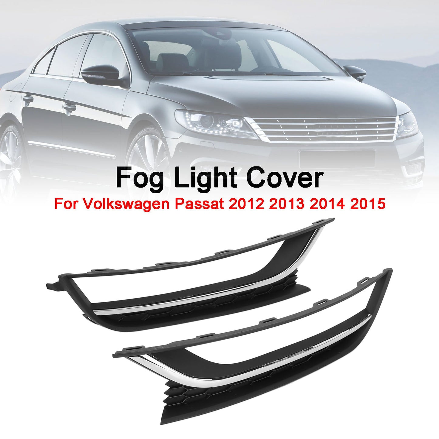 2 PCS VW Passat 2012-2015 Couvercle de phare antibrouillard avant Noir et Chrome