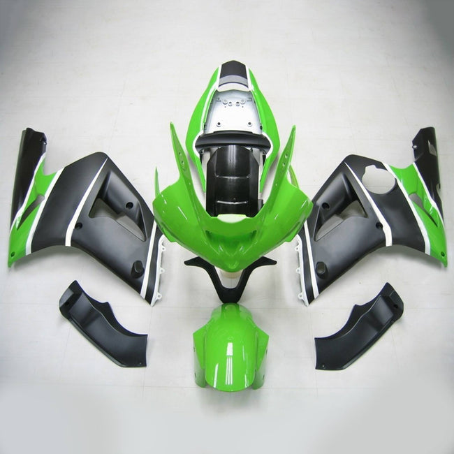 Amotopart 2003-2004 Kawasaki ZX6R 636 Green Black Fearing Kit