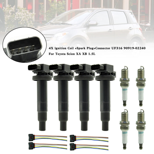 2000-2005 Toyota Echo 1.5L L4 4X Zündspule + Zündkerze + Stecker UF316 90919-02240 9008019021 Fedex Express