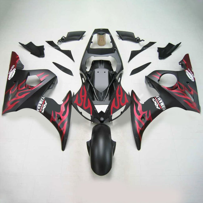 Amotopart Yamaha 2003-2004 YZF 600 R6 & 2006-2009 YZF R6S Black Red Flame Fairing Kit