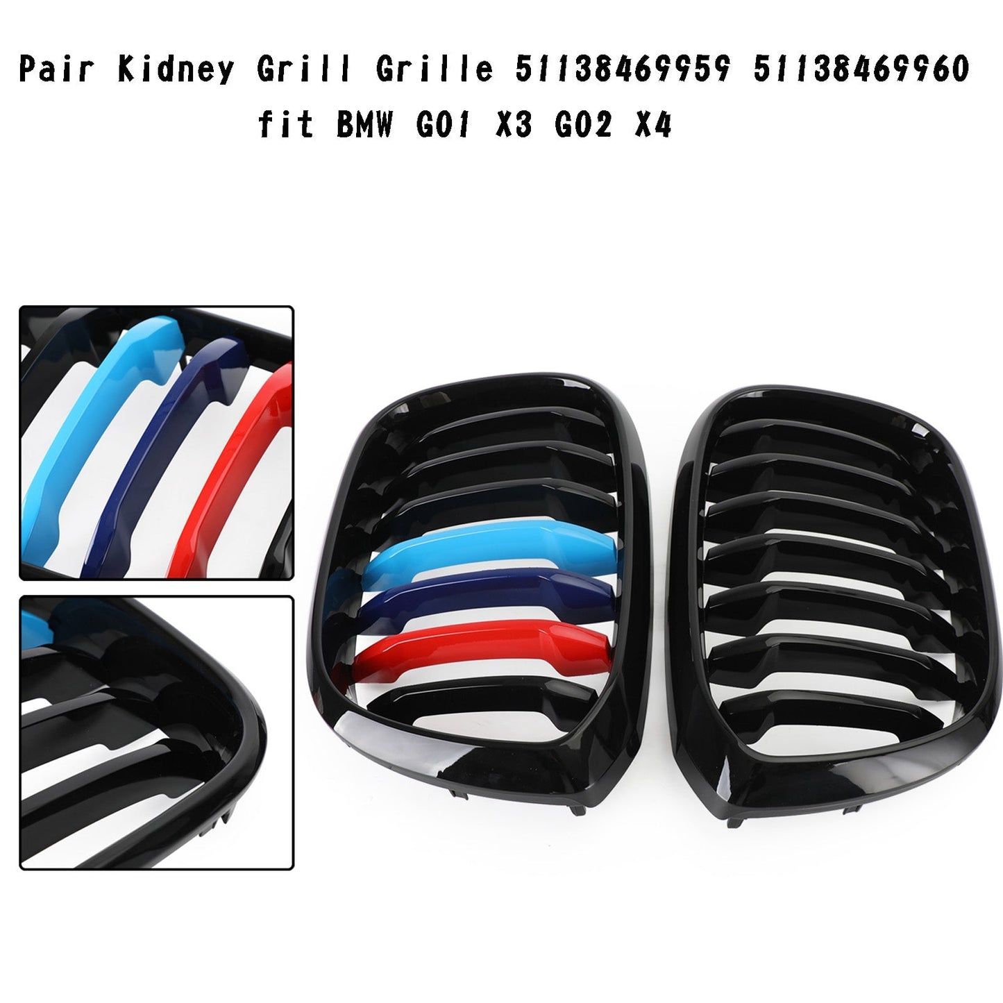 Paar M-Color Nierengrill Kühlergrill 51138469959 FIT BMW G01 X3 G02 X4 GLOSS Schwarz Generikum