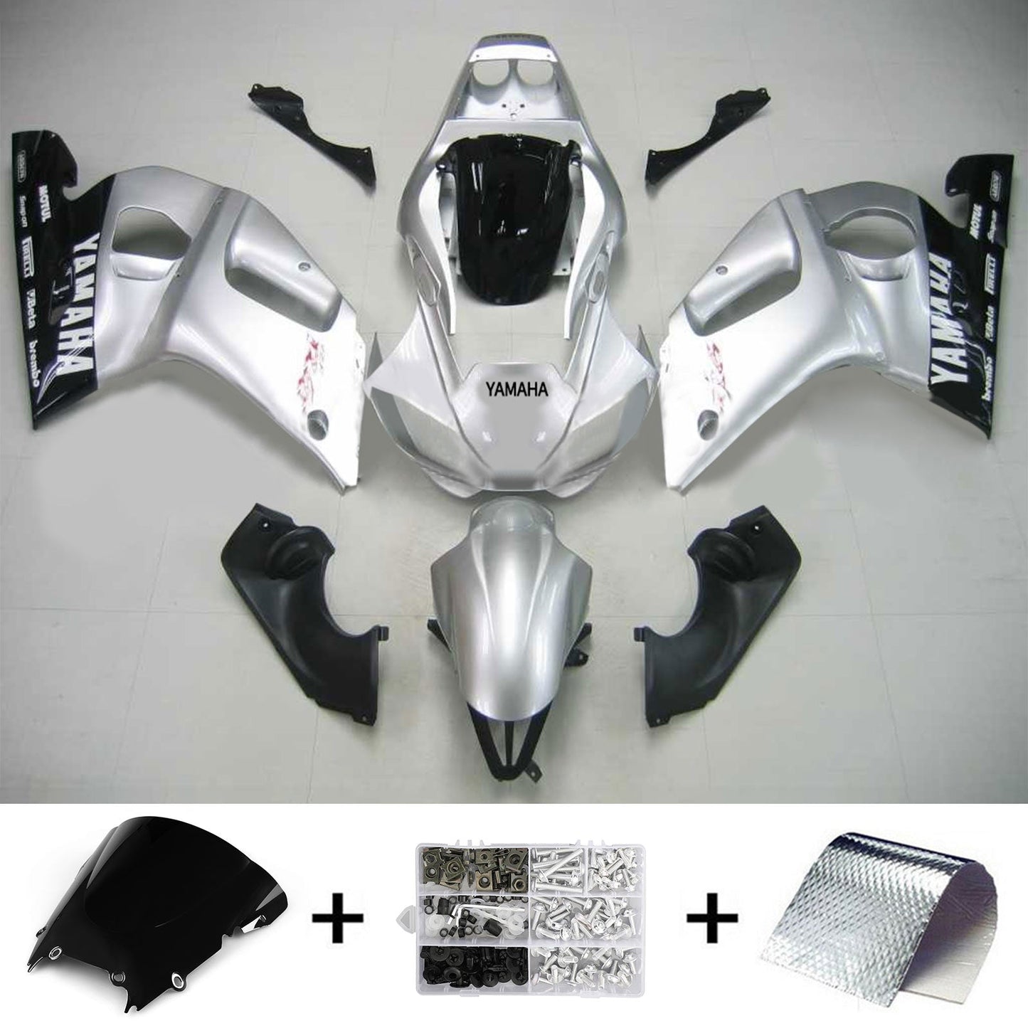 Amotopart Yamaha 1998-2002 YZF 600 R6 Sliver Schwarzverkleidungskit