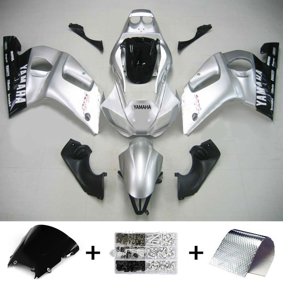 Amotopart Yamaha 1998-2002 YZF 600 R6 Kit de carénage noir argenté