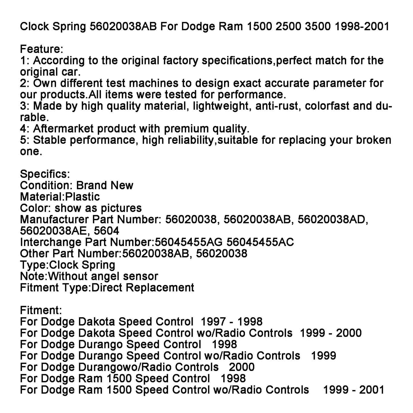 Uhr Frühling 56020038AB Für Dodge Ram 1500 2500 3500 1998-2001