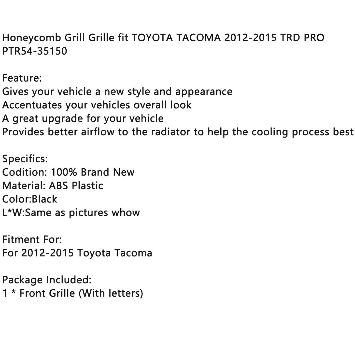 Honeycomb Grill Kühlergrill PTR54-35150 Fit für Tacoma Pro 2012-2015 2013 2014 Generika