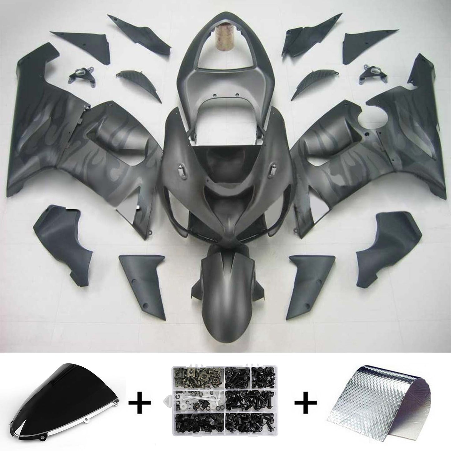 Amotopart Kawasaki 2005-2006 ZX6R 636 Kit de carénage à grain noir