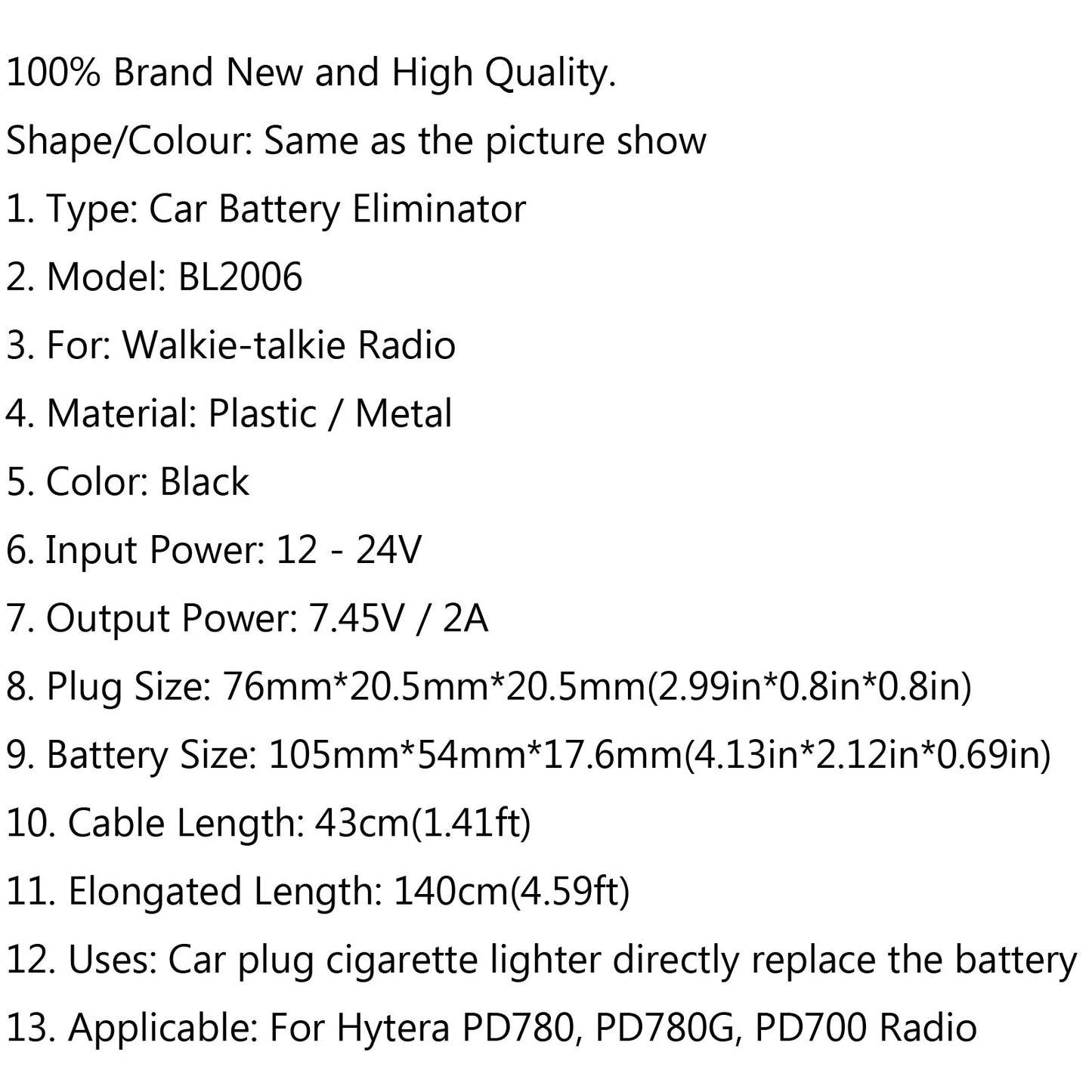 Accessoire d'éliminateur de batterie de voiture pour Hytera PD780 PD700 Radio Talkie Walkie