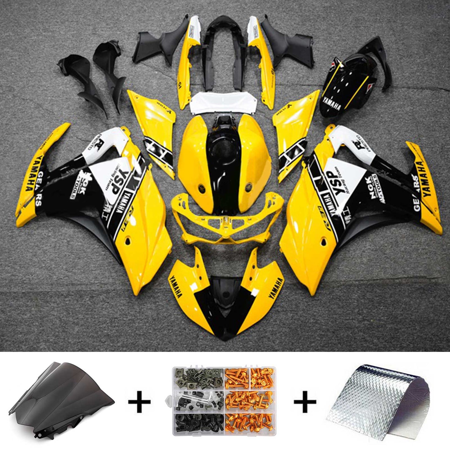 Amotopart-Verkaufskit Yamaha 2014-2018 YZF R3 & 2015-2017 YZF R25 Gelbes Schwarzverkleidungskit