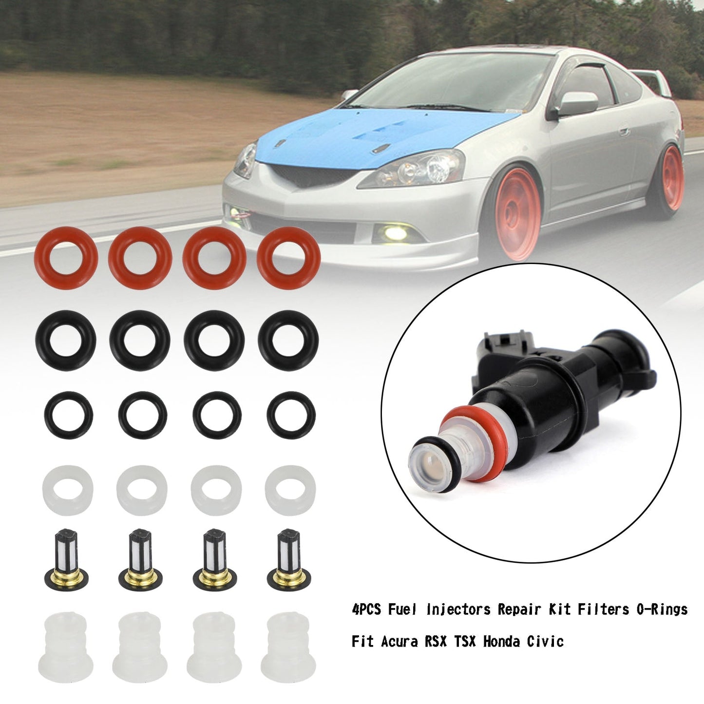 4 pièces Kit de réparation d'injecteur de carburant filtre joints toriques pour Acura RSX TSX Honda Civic générique