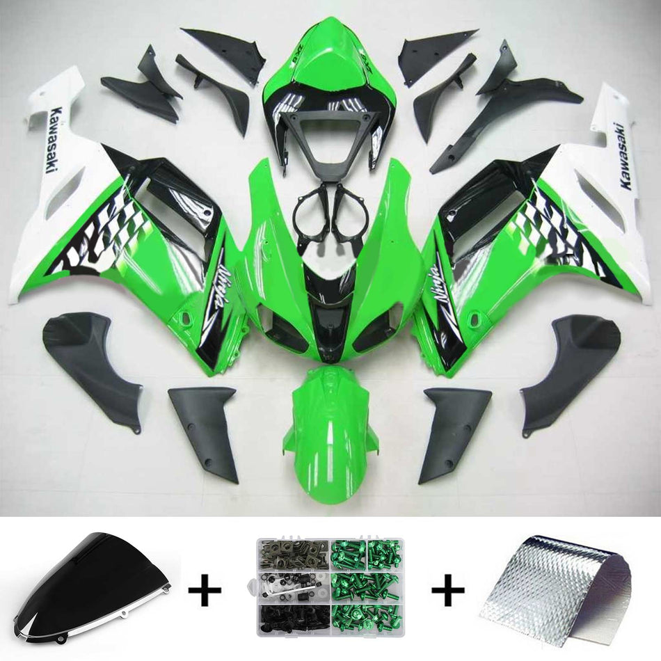 Amotopart Kawasaki 2007-2008 ZX6R 636 Kit de carénage noir vert