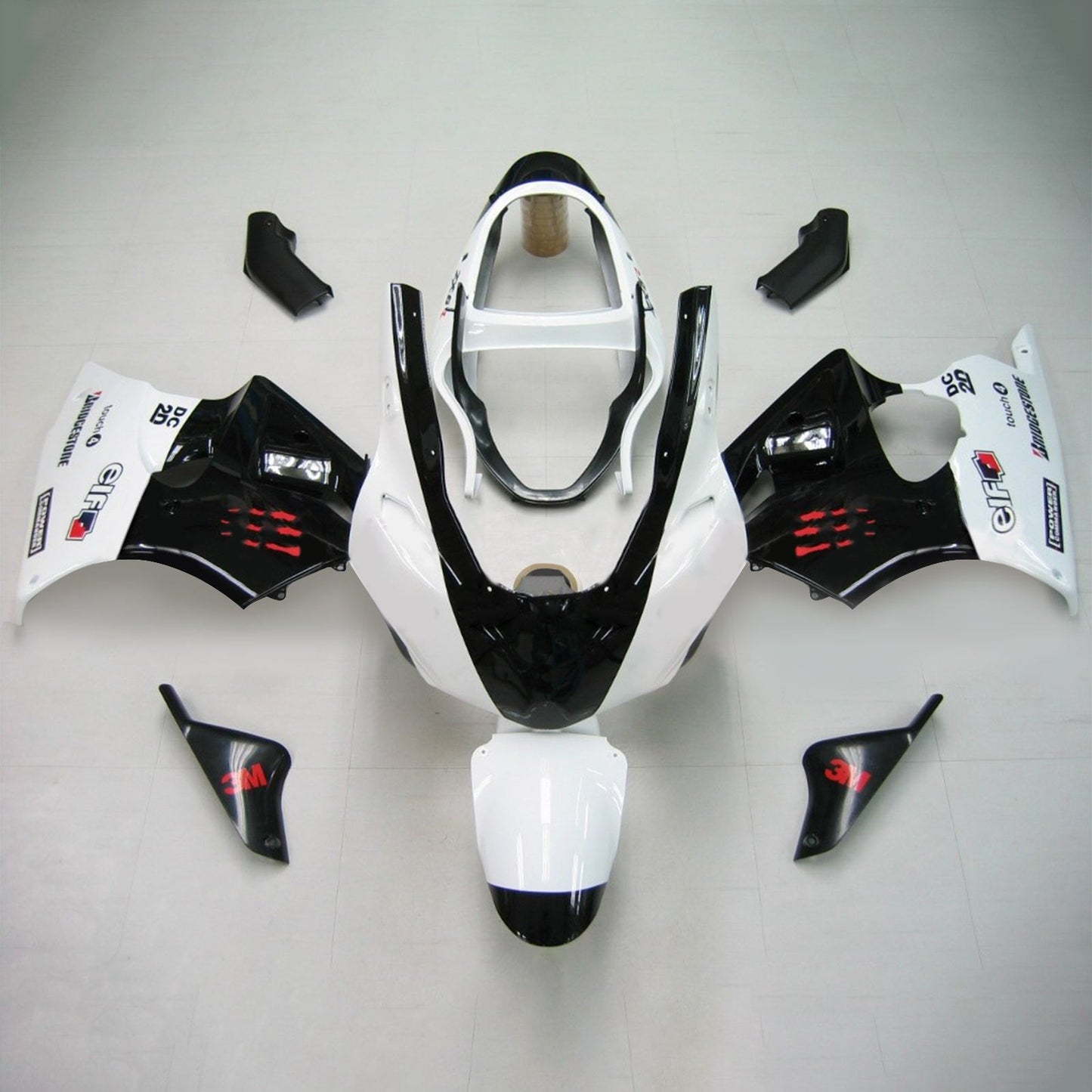 Kit de carénage Amotopart 2000-2002 Kawasaki ZX6R Noir Blanc