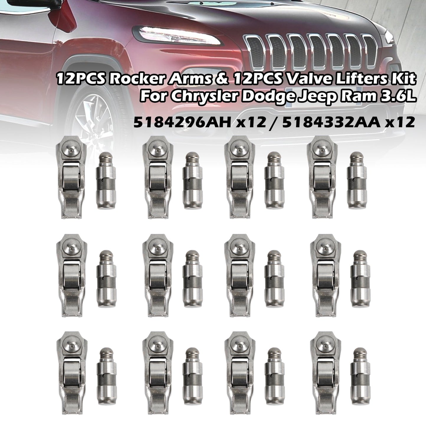 12pcs Rocker Arms und 12pcs Ventillifter -Kit für Chrysler Dodge Jeep Ram 3.6L FedEx Express Generikum