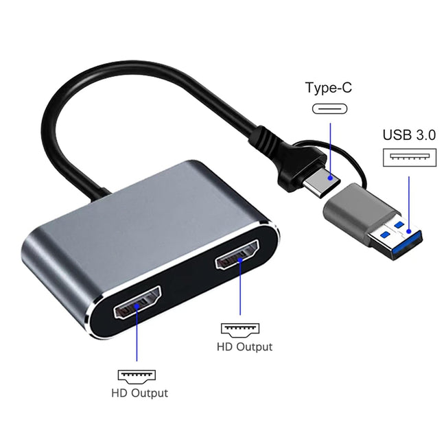 USB3.0 Type-C to Dual 1080P HD Converter Notebook Same Screen Display Extension