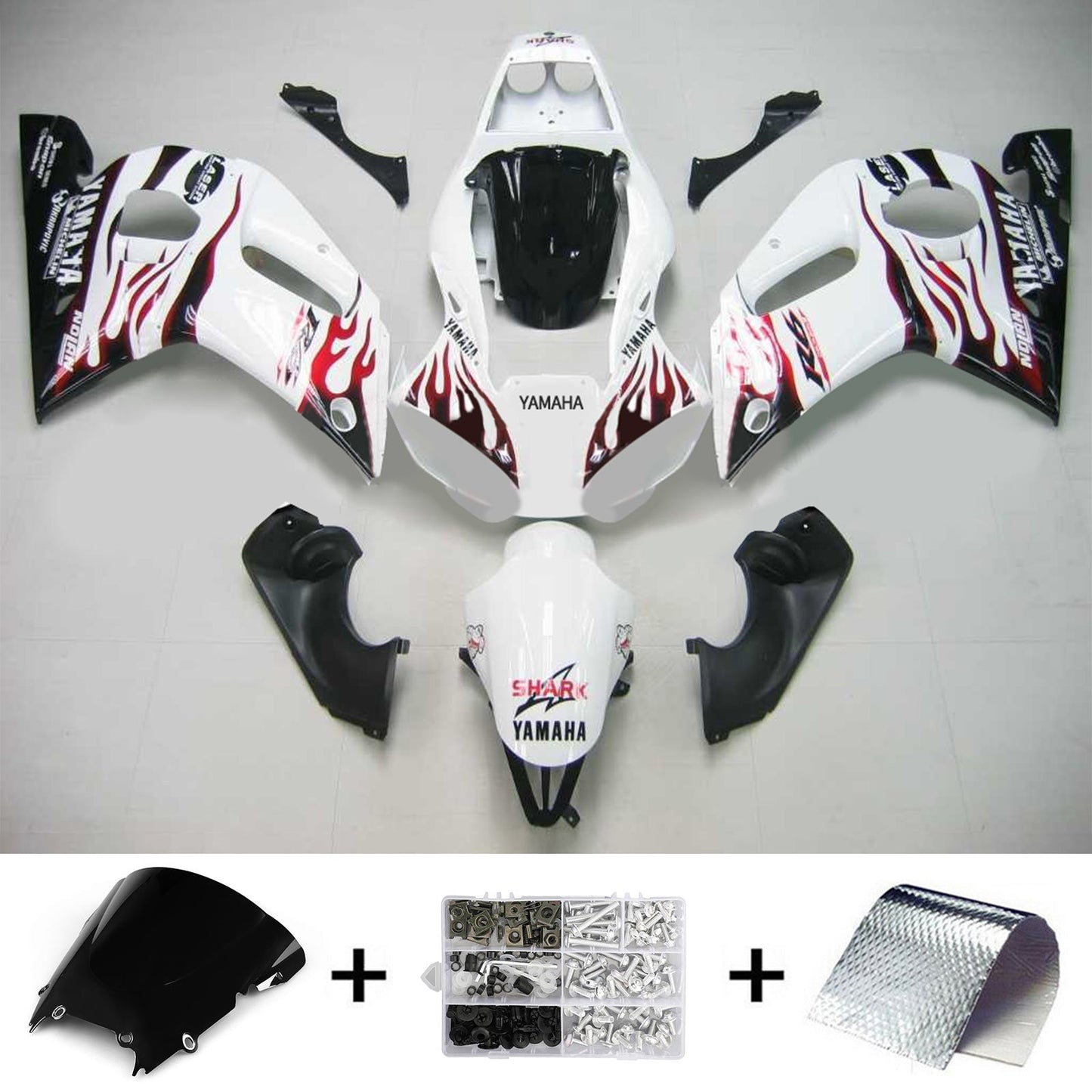 Amotopart Yamaha 1998-2002 YZF 600 R6 White Black Fire Feuers Kit