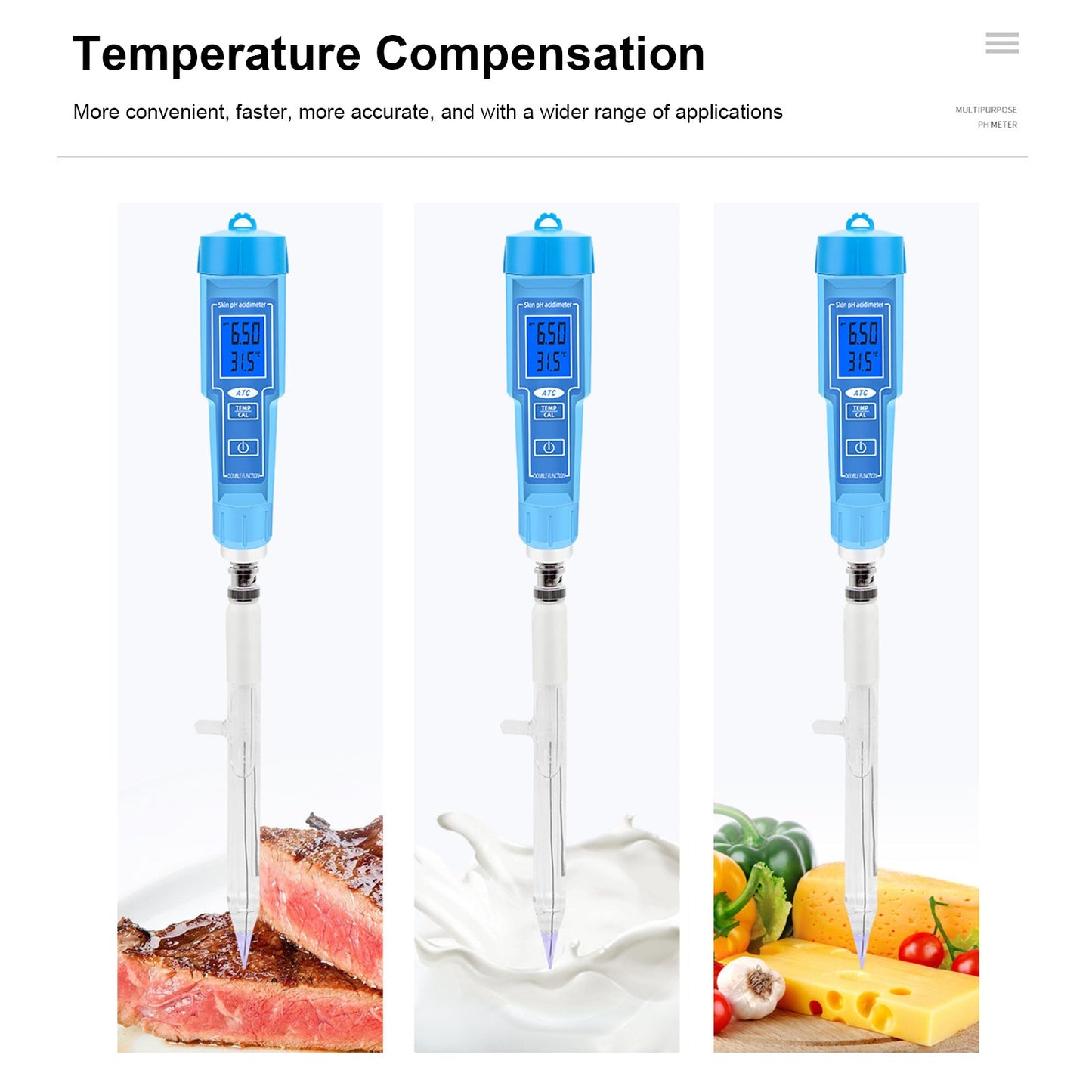 PH-Meter-Thermometer-Stift für Lebensmittel, Obst, Fleisch, Boden, Labor, digitaler S?ure-PH-Tester