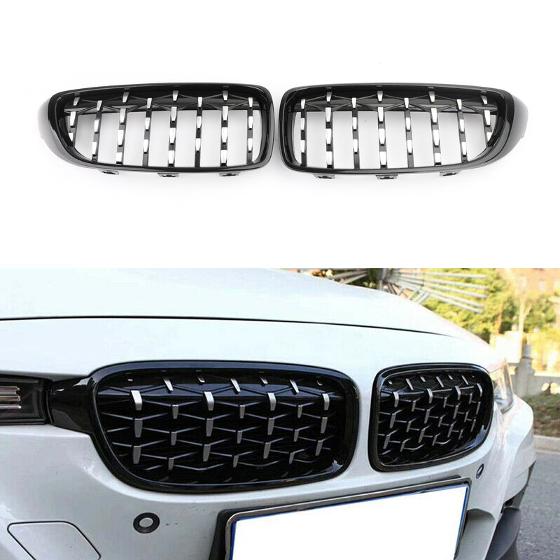 Diamond Front Upper Grille For BMW 4 Series F32 F33 F36 F82 14-18 Black & Chrome