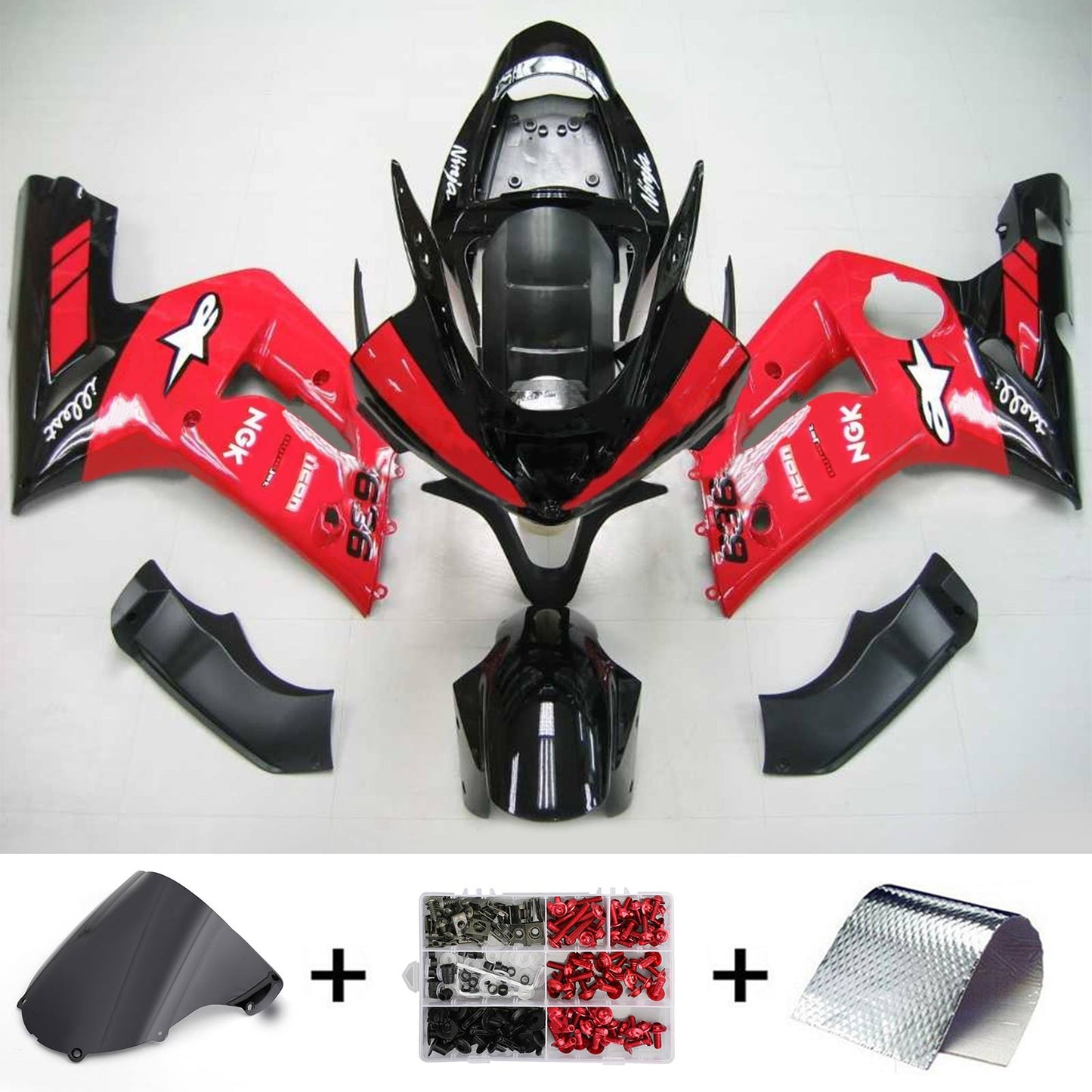 Amotopart 2003-2004 Kawasaki ZX6R 636 Rote Schwarzverkleidung Kit