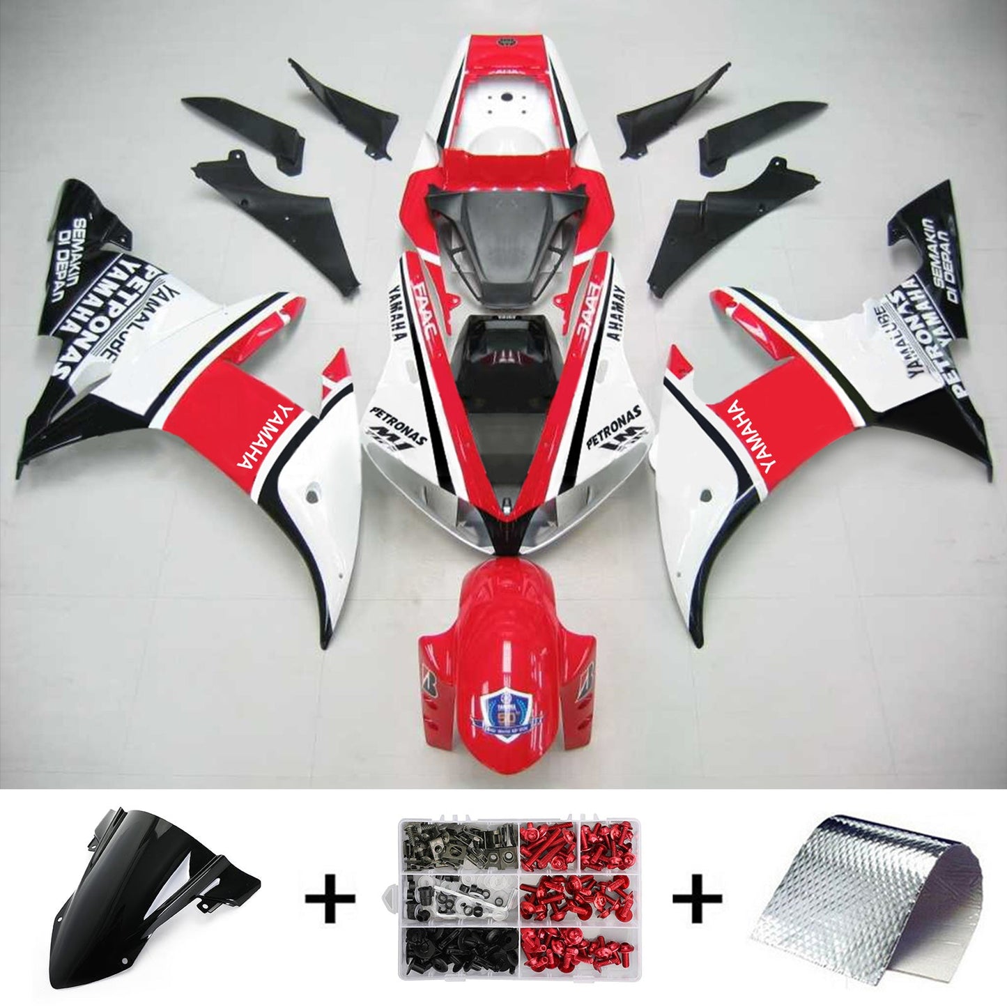 Amotopart Yamaha 2002-2003 YZF 1000 R1 White Red Fearing Kit