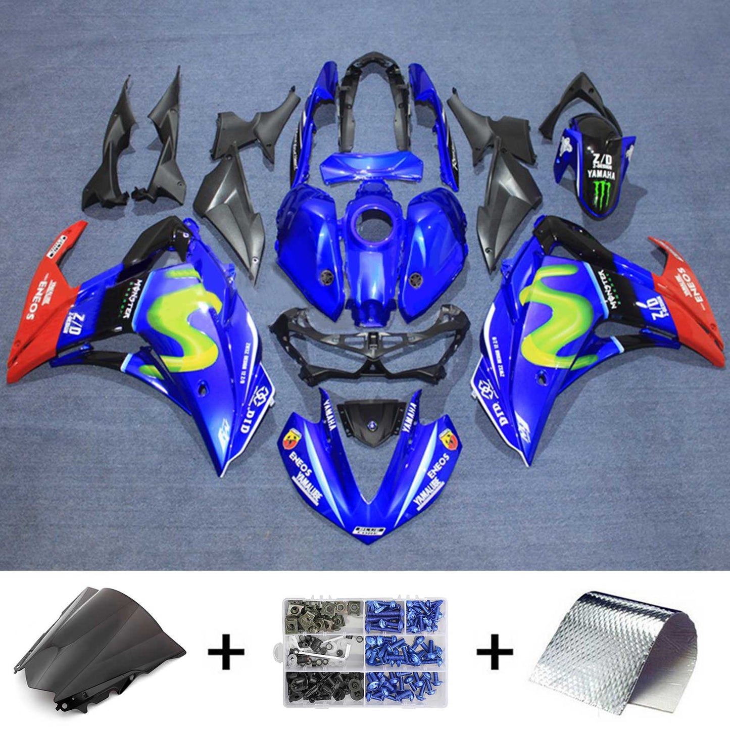 Amotopart-Verkaufskit Yamaha 2014-2018 YZF R3 & 2015-2017 YZF R25 Blaues Redverrückungs-Kit