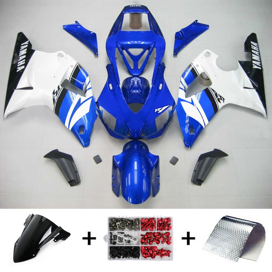 Amotopart Yamaha 1998-1999 YZF 1000 R1 Blanc avec kit de carénage bleu