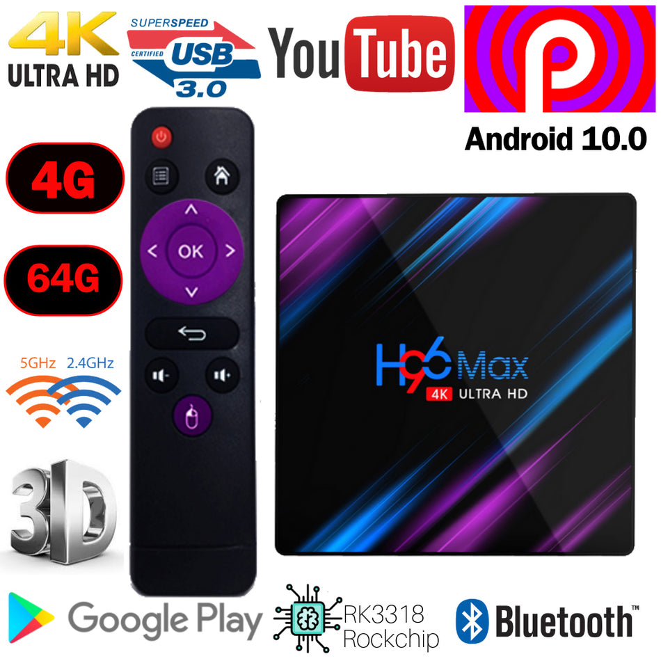 H96MAX Android 10 64 GB ROM 4 GB RAM 4K WIFI Netzwerk Media Player TV BOX EU-Stecker