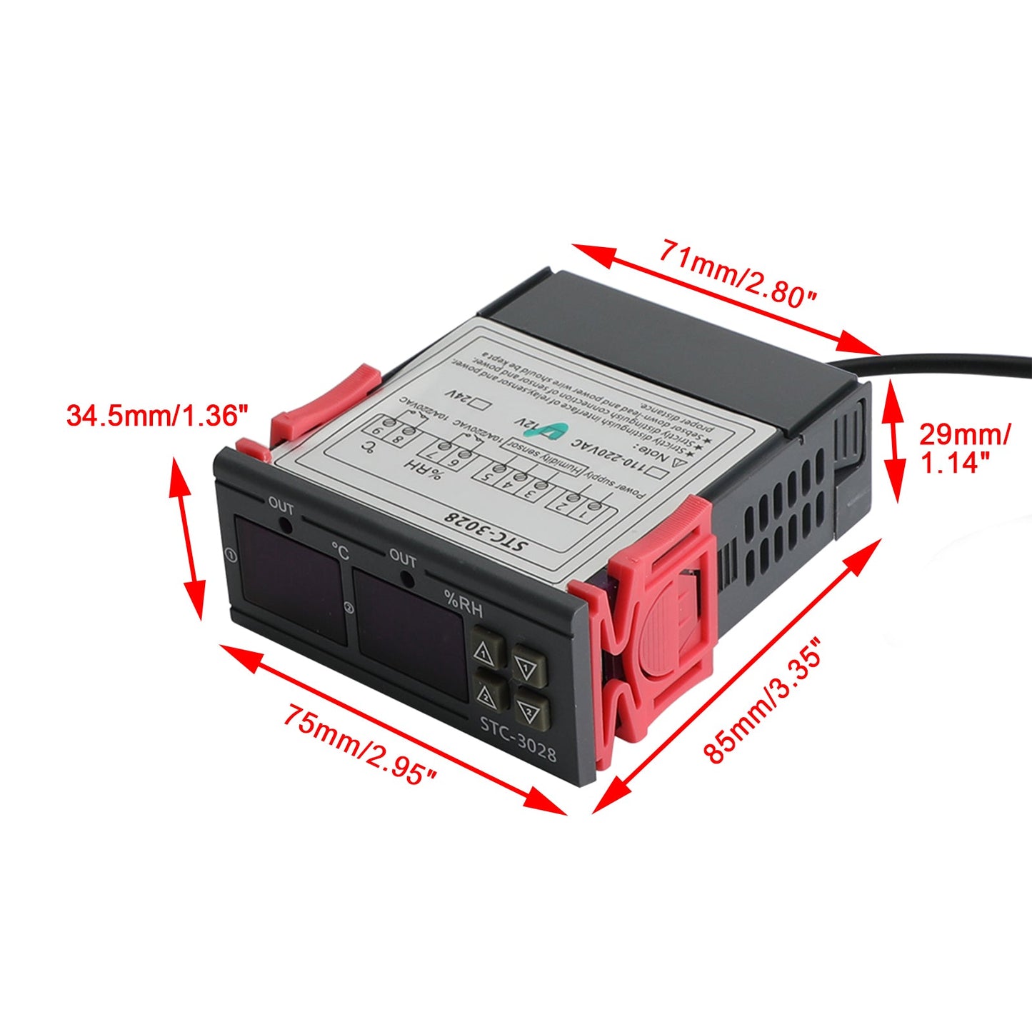 STC-3028 Digitaler Temperatur- und Luftfeuchtigkeitsregler mit zwei Displays, Thermostat + Sonde