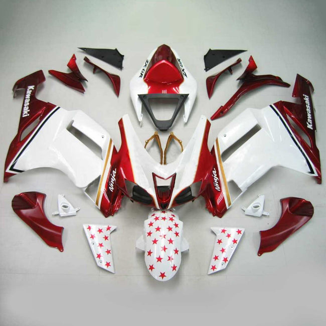 Amotopart Kawasaki 2007-2008 ZX6R 636 White With Red Star Abzugskit