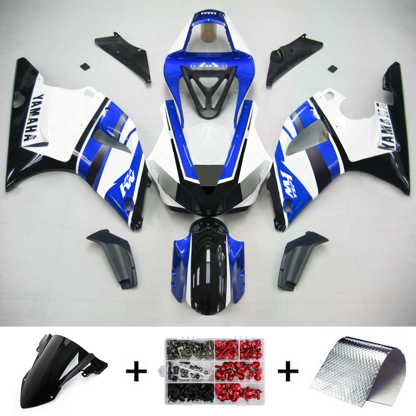 Amotopart 2000-2001 Yamaha YZF 1000 R1 Blue & White Fairing Kit