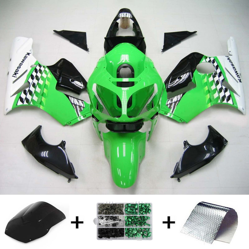 Amotopart Kawasaki 2000-2001 ZX12R Kit de carénage vert noir