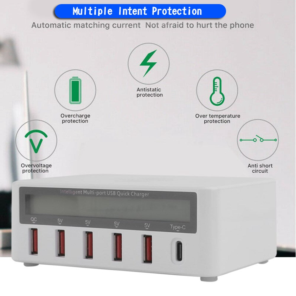 Multiport Quick USB Charger Station With Wireless Ladegerät LCD Display EU