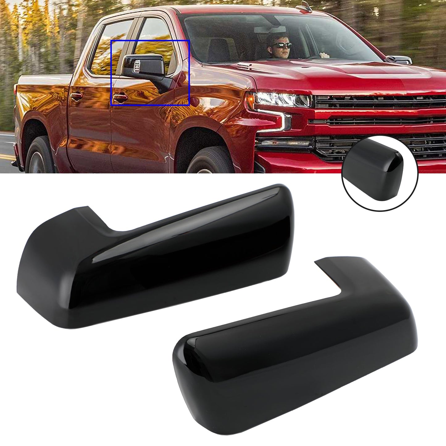 2019-2022 Chevy Chevrolet Silverado 1500 Accessoire de couvercle de capuchon de rétroviseur en noir brillant