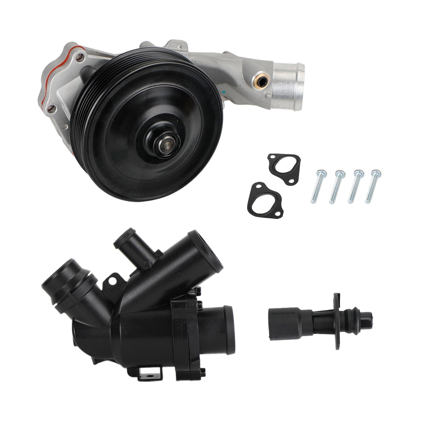 Jaguar 2014–2015 XJR Wasserpumpe mit Schrauben, Dichtungen, Stecker + Thermostat-Kit