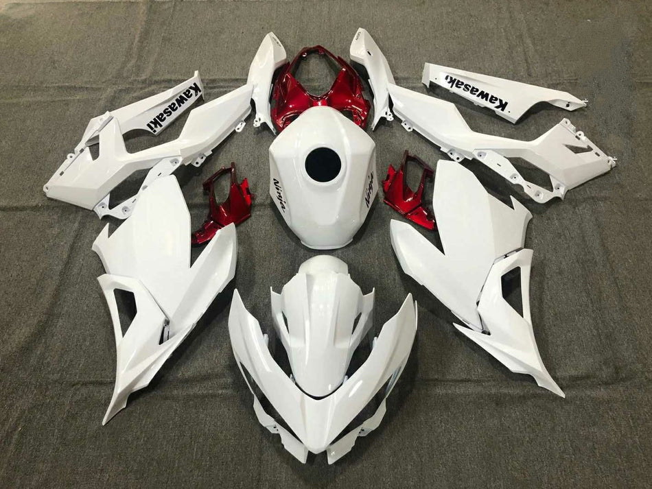 Kit de carénage Amotopart Kawasaki EX400/Ninja400 2018-2020 Blanc Rouge